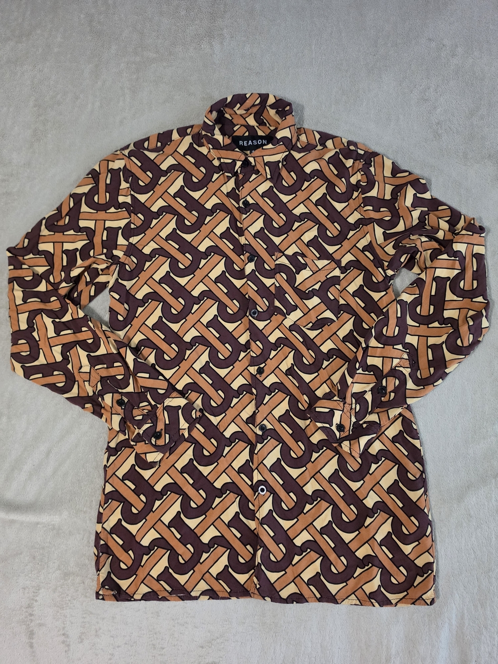 Reason Geometric Print Long Sleeve Shirt - Brown/Tan